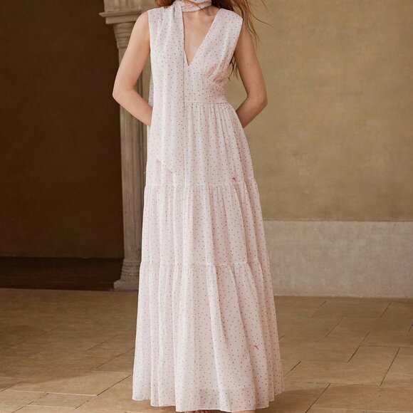 Multicolor Elegant Women's Polka Dot Print Long Dress - Picture 4 of 5